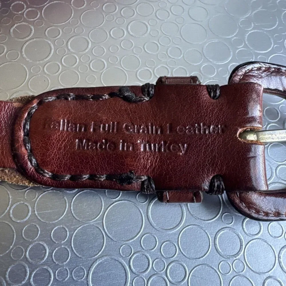 Roundtree Yorke Italian Full Grain Braided Leather Belt 34 Cognac Woven Adjustab